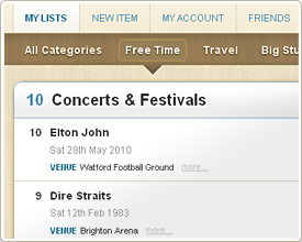 A Concerts & Festivals list at MyLifeListed